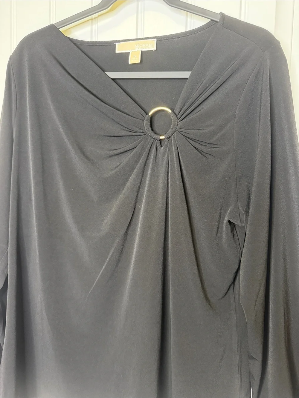 Michael Kors Black Gold Ring Accent Long Sleeve Blouse Women’s 1X